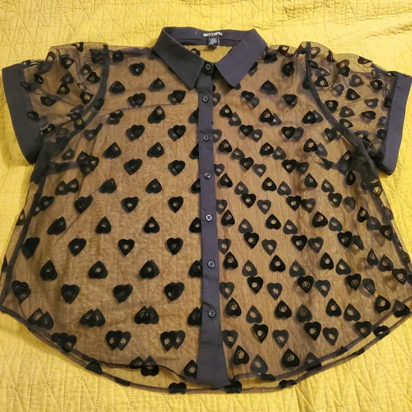 HOT TOPIC BLACK FLOCKED OUIJA PLANCHETTE SHEER GIRLS BUTTON UP PLUS SIZE - Picture 4 of 6